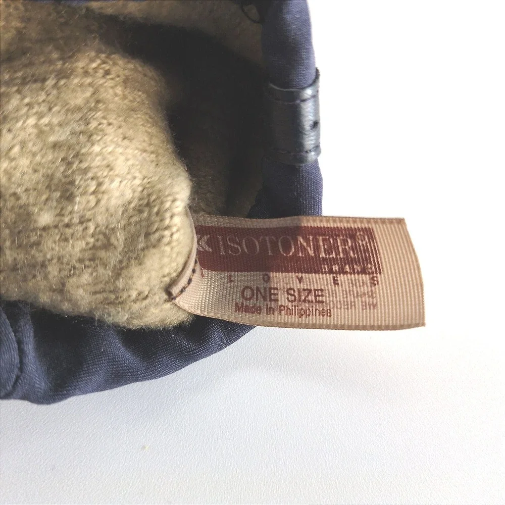Vintage Isotoner Hands Beautiful Navy Stretch Gloves Long Cuff Leather‎ Trim OS